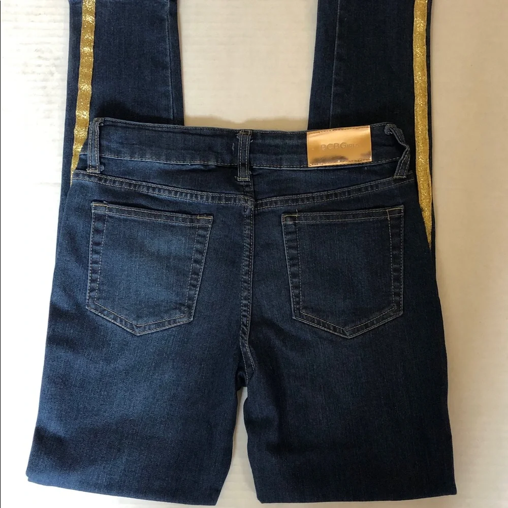 BCBGirls NWTs Blue Jeans W/Gold‎ Stripe Sz 12